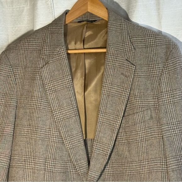 Savile Row Classic Tan Windowpane Plaid Men's wool Blazer 44S - Picture 2 of 7